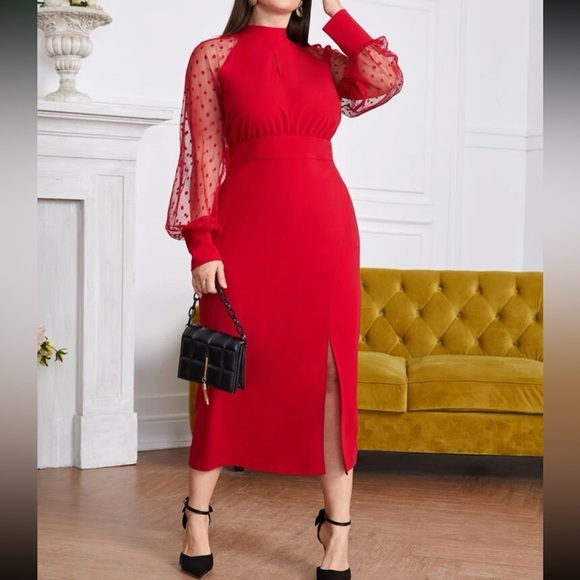 polka dot mesh sleeve dress